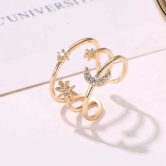Rhinestone Moon & Star Layered Ring - Picture 2 of 5